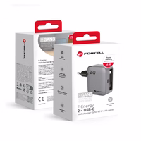 FORCELL F-ENERGY GaN III VT-R5 ceļojumu lādētājs ar izvelkamu kabeli Type C un Type C uzlādes portu PD QC4.0 3A 45W pelēks