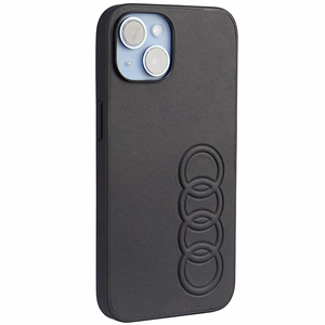 Audi sintētiskās ādas viedtālruņa apvalks iPhone 14 6.1" melns/melns cietais apvalks AU-TPUPPCIP14-TT/D1-BK