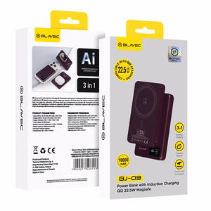 Blavec BJ-03 10000 mAh plāns magnētisks ārējais akumulators ar MagSafe, 13,5 mm, USB-C, 22,5 W, 3 vienā (PBBJ03-MC10P) (krāsa: violeta)