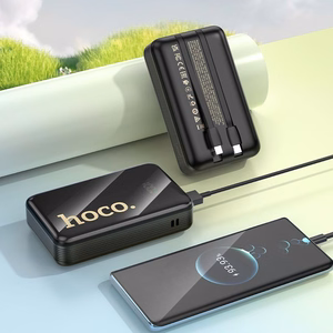 Portatīvais lādētājs Hoco 20000 mAh QC PD 22,5W ar iebūvētiem kabeļiem USB C + Lightning Q37A melns