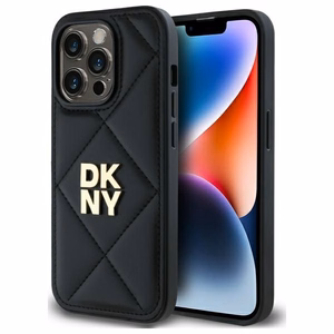 DKNY Quilted Stack Logo viedtālruņa apvalks iPhone 14 Pro - melns