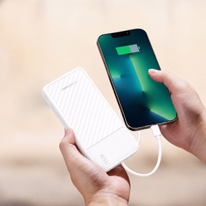 Wozinsky W11-W 10000mAh 10W portatīvais lādētājs ar iebūvētiem kabeļiem un lukturīti - balts