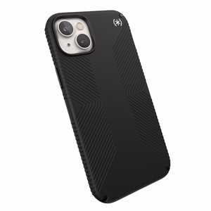 Speck Presidio2 Grip MagSafe vāciņš ierīcei iPhone 14 Plus, ar neslīdošu satvērienu, “Black / Black / White” krāsu kombinācija
