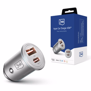 3mk Hyper automašīnas lādētājs, 45 W, PD/QC/PPS, USB 1A1C, sudraba krāsā