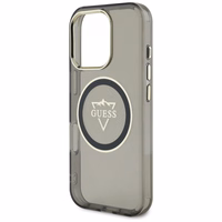 Guess IML Metal Mountain Logo Magnētiskais iPhone 16 Pro viedtālruņa apvalks - melns