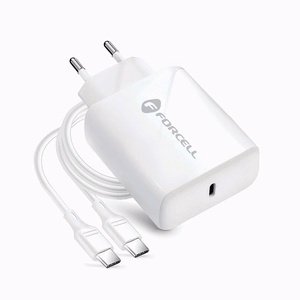 FORCELL F-ENERGY TFK-TC-25WPD ceļojumu lādētājs Type C + kabelis Type C uz Type C PD Q.C 3A 25W balts