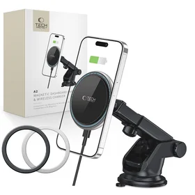Tech-Protect A2 automašīnas tālruņa turētājs ar MagSafe 15W indukcijas lādētāju panelim - melns