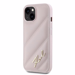 Karl Lagerfeld Diagonal Quilted Script case for iPhone 15 Plus / 14 Plus - pink
