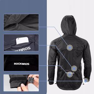 Rockbros YPY013BK4XL elpojoša, vēja necaurlaidīga lietus jaka, izmērs XXXXL - melna
