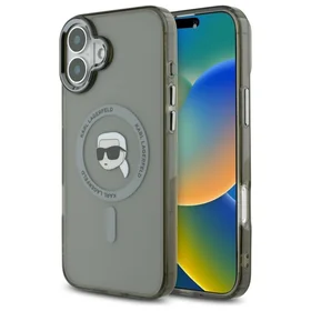 Karl Lagerfeld IML Metal Karl Head Magnētiskais iPhone 16 Plus viedtālruņa apvalks - melns