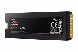 SSD Samsung 990 PRO ar dzesētāju 4TB M.2 PCIe Gen4 NVMe TLC rakstīšanas ātrums 6900 MB/s lasīšanas ātrums 7450 MB/s 2,3mm TBW 1200 TB MTBF 1500000 h MZ-V9P4T0GW