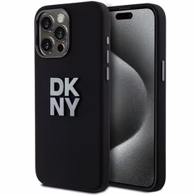 DKNY šķidrā silikona metāla logotipa viedtālruņa apvalks iPhone 15 Pro - melns