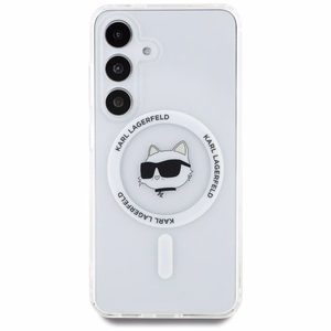 Karl Lagerfeld Choupette galvas drukātā logotipa magnētiskais viedtālruņa apvalks Samsung Galaxy S25 Plus balts