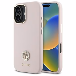 Guess Silicone Logo Strass 4G viedtālruņa apvalks iPhone 16 - gaiši rozā