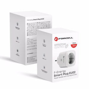 FORCELL F-ENERGY EU02 viedā kontaktligzda 230V ar WiFi, programmētāju un Tuya/Amazon Alexa atbalstu - balts