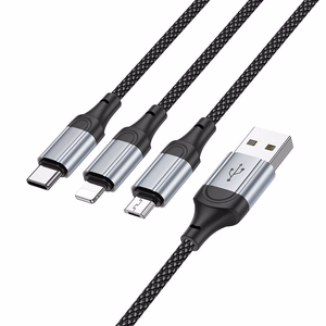 3in1 kabelis USB A uz Lightning / Micro USB / USB C Hoco 2,4A 1 m X102 melns