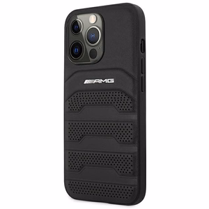 AMG AMHCP14XGSEBK iPhone 14 Pro Max 6.7 - melns ādas vāciņš ar reljefām līnijām