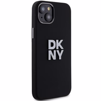 DKNY šķidrā silikona metāla logotipa viedtālruņa apvalks iPhone 15 Plus / 14 Plus - melns