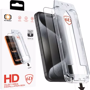 Tel Protect Dust-Free Easy Fit Full Glue 6D Tempered Glass for Iphone 15 black