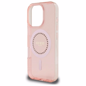 Guess IML Rhinestones Magnētiskais viedtālruņa apvalks iPhone 16 Pro Max - rozā