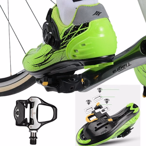 Rockbros LP-RD2BK Shimano SPD-SL šosejas pedāļi ar dzelteniem klipšiem – krāsa: melna un sudraba