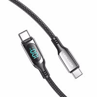 Vention Cotton Braided USB 2.0 C Male to C Male 5A Cable With LED Display 1.2M melns Zinc Alloy Type