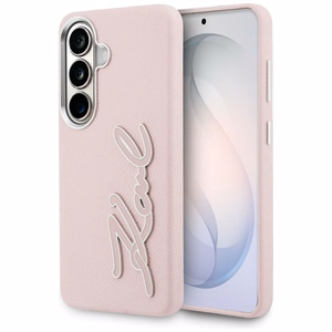 Karl Lagerfeld Grained Signature Metal Resin Logo maciņš Samsung Galaxy S26 rozā
