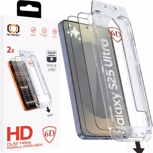 Tel Protect Dust-Free Easy Fit Full Glue 6D rūdīts stikls priekš Samsung Galaxy S25 Ultra melns (ar pirksta nospieduma atbloķēšanu) - 2 gab.