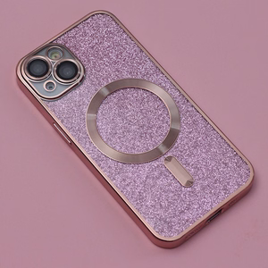 Spīdīgs hromēts Mag viedtālruņa apvalks iPhone 13 6,1" rozā