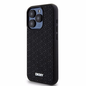 DKNY 3D Gumijas apvalks ar atkārtotu rakstu iPhone 15 Pro - melns