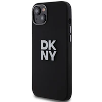 DKNY šķidrā silikona metāla logotipa viedtālruņa apvalks iPhone 15 Plus / 14 Plus - melns