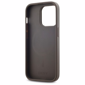 DKNY Ādas rūtainais mono raksts Magnētiskais viedtālruņa apvalks iPhone 14 Pro - bēša