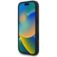 Guess Grained Hot Stamp Peony trīsstūra logotipa magnētiskais viedtālruņa apvalks iPhone 16 - melns