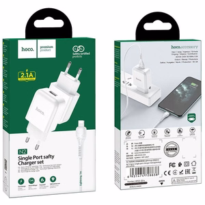 Lādētājs Hoco USB A 2A 10W + Kabelis USB A uz Lightning N2 balts