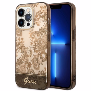 Guess GUHCP14LHGPLHC iPhone 14 Pro 6.1 okera krāsa kietais viedtālruņa apvalks Porcelain Collection