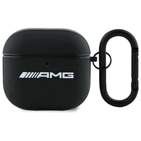 AMG ādas balts logotips viedtālruņa apvalks AirPods 4 - melns / balts