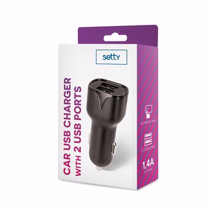 Setty automašīnas lādētājs 2x USB 1,4A melns