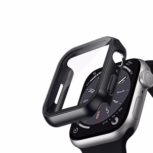 Crong Hybrid Watch Case aizsargvāciņš ar integrētu stiklu Apple Watch 45 mm, melns