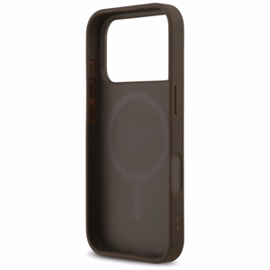 Guess Leather 4G Triangle Strass MagSafe vāciņš iPhone 18 Pro / 17 Pro – brūns