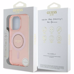 Guess IML Dārgakmeņi Magnētiskais viedtālruņa apvalks iPhone 16 Pro - rozā
