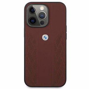 BMW ādas izliekts perforēts apvalks iPhone 13 Pro / iPhone 13 - sarkans