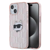Karl Lagerfeld IML Choupette galvas un monogrammas apvalks iPhone 14 / 15 / 13 - rozā