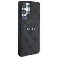 Guess Ādas 4G Krāsains Gredzens Klasiskais Logotips Magnētiskais Viedtālruņa apvalks Samsung Galaxy S25 Ultra melna