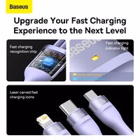 Baseus kabelis Flash Series II 3 in 1 - USB uz Type C, Lightning, Micro USB - 66W 6A 1,2 metri (CASS040005) violets