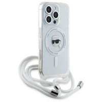 Karl Lagerfeld soma pāri plecam IML Karl galvas MagSafe iPhone 16 Pro viedtālruņa apvalks – caurspīdīgs