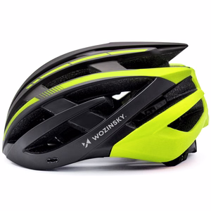 Wozinsky MTB velosipēda ķivere ar noņemamu nagu un aizmugurējo USB gaismu L - melns un dzeltens