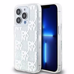 DKNY šķidrā spīduma vairāku logotipu viedtālruņa apvalks iPhone 15 Pro - balts