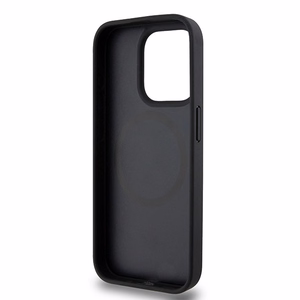 DKNY Ādas monogrammas raksta metāla logotips Magnētiskais viedtālruņa apvalks iPhone 15 Pro - melna