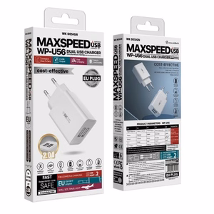 Lādētājs WK Design WP-U56 balts (porti: 2xUSB) + Type-C 100cm kabelis