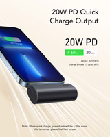 VEGER Portatīvais lādētājs 5000 mAh ar iebūvētu savienotāju Lightning PD QC3.0 3A 20W PlugOn (W0556P) melns
